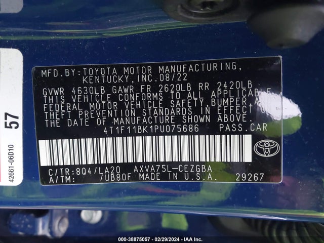 4T1F11BK1PU075686 Toyota Camry Xle Awd