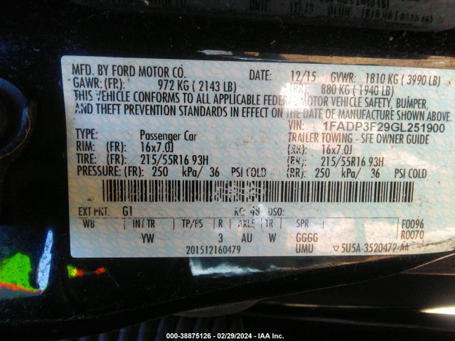 Ford FOCUS SE 2016 1FADP3F29GL251900 Image 9