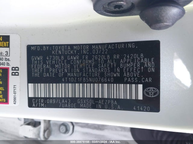 Toyota AVALON LIMITED 2022 4T1DZ1FB5NU076640 Image 9