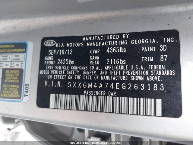 KIA Optima Lx 2014 5XXGM4A74EG263183 Image 9