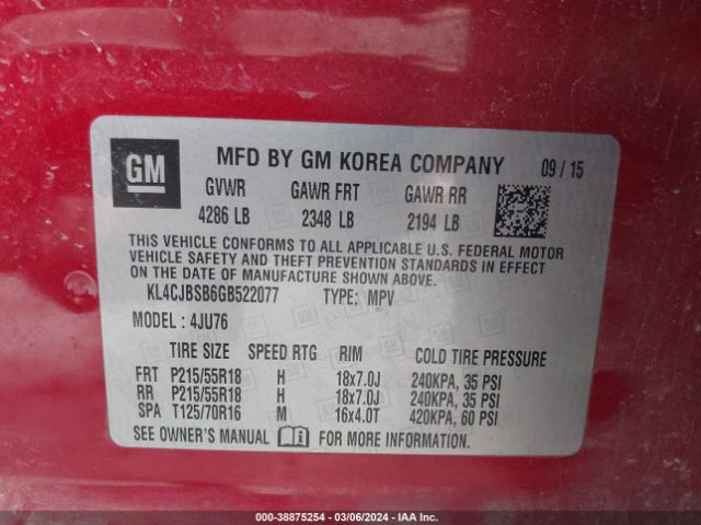 KL4CJBSB6GB522077 Buick Encore Convenience