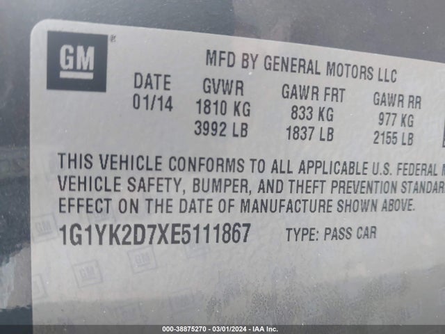 Chevrolet lt1 2014 1G1YK2D7XE5111867 Image 37