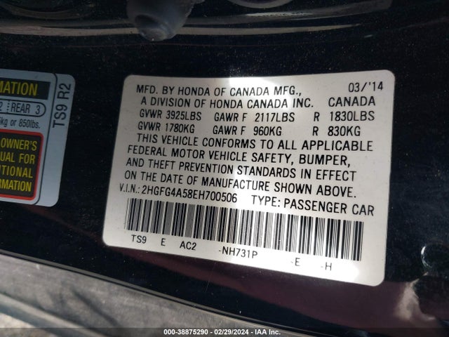 Honda CIVIC SI 2014 2HGFG4A58EH700506 Image 9