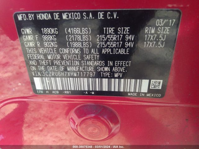 3CZRU6H7XHM717797 Honda Hr-v Ex-l