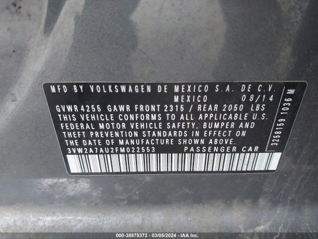 3VW2A7AU2FM022553 Volkswagen Golf Tdi Se 4-door