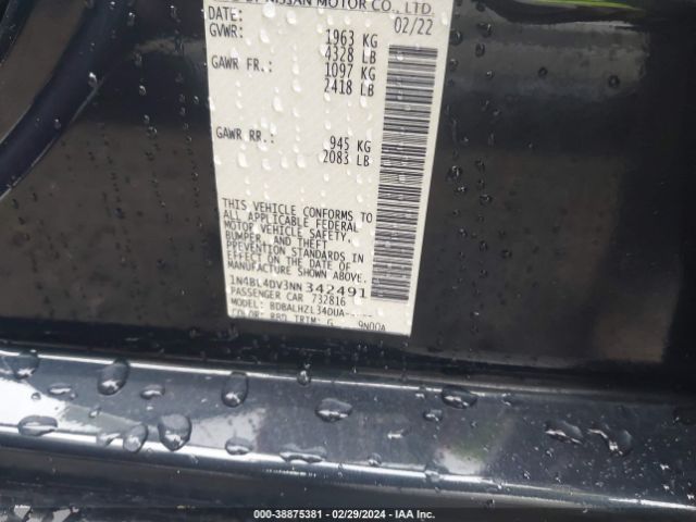 1N4BL4DV3NN342491 Nissan Altima Sv Fwd