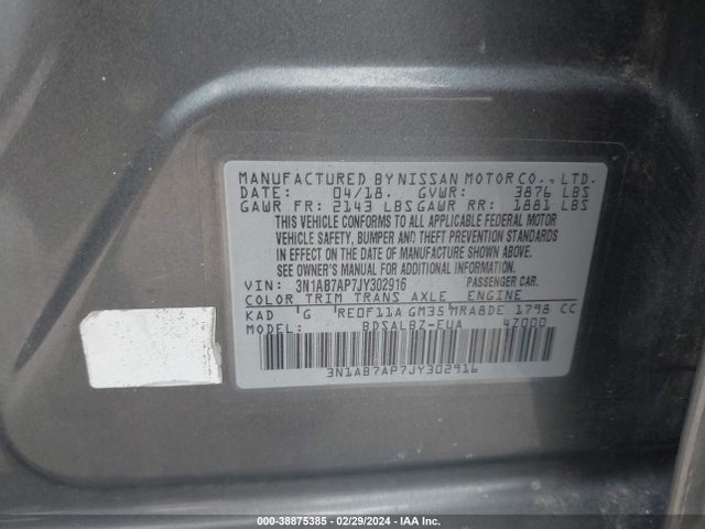 Nissan SENTRA S 2018 3N1AB7AP7JY302916 Image 9