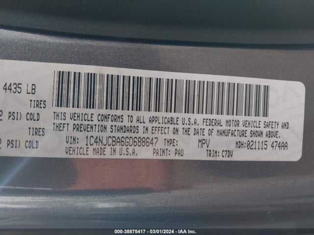 Jeep Compass Sport 2016 1C4NJCBA6GD688647 Image 9