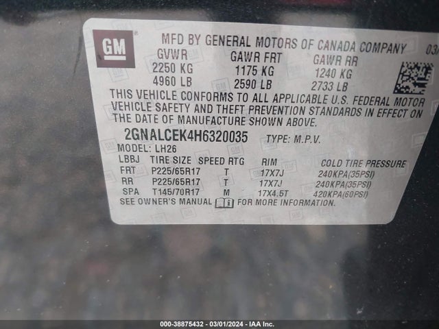 Chevrolet EQUINOX LT 2017 2GNALCEK4H6320035 Image 9