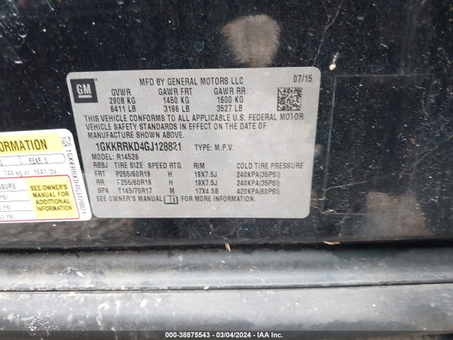 1GKKRRKD4GJ128821 GMC Acadia Slt-1