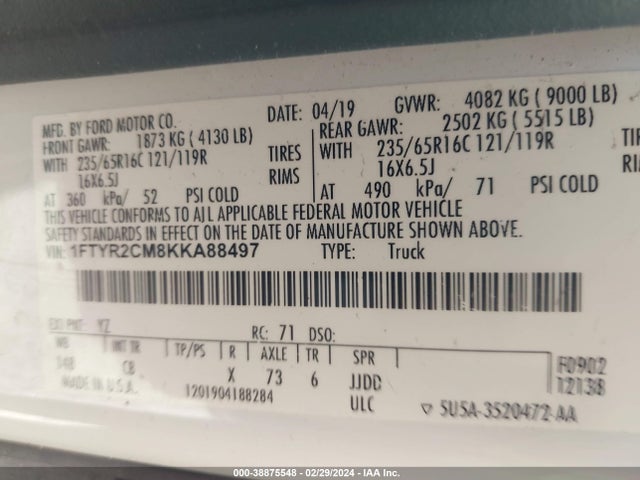 Ford Transit-250 2019 1FTYR2CM8KKA88497 Image 9