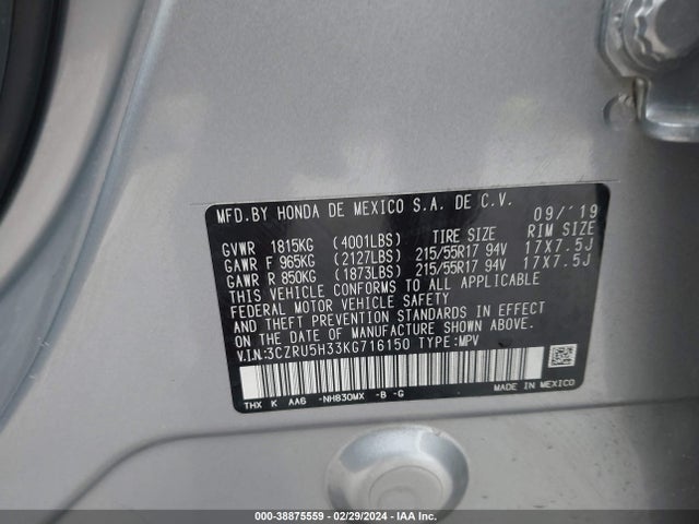 Honda HR-V LX 2019 3CZRU5H33KG716150 Image 9