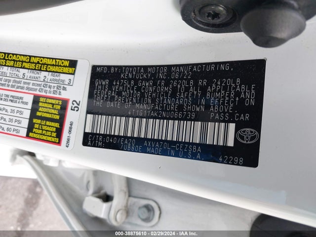 Toyota CAMRY SE 2022 4T1G11AK2NU066739 Image 9