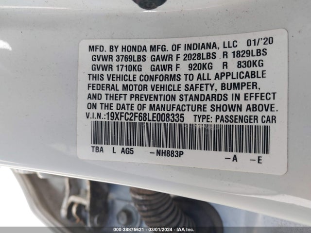 Honda Civic Lx 2020 19XFC2F68LE008335 Image 9