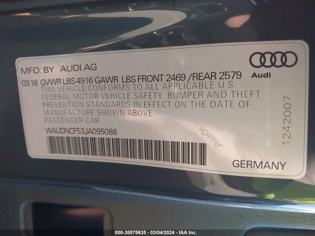 WAUDNCF53JA095086 Audi A5 2.0t Premium