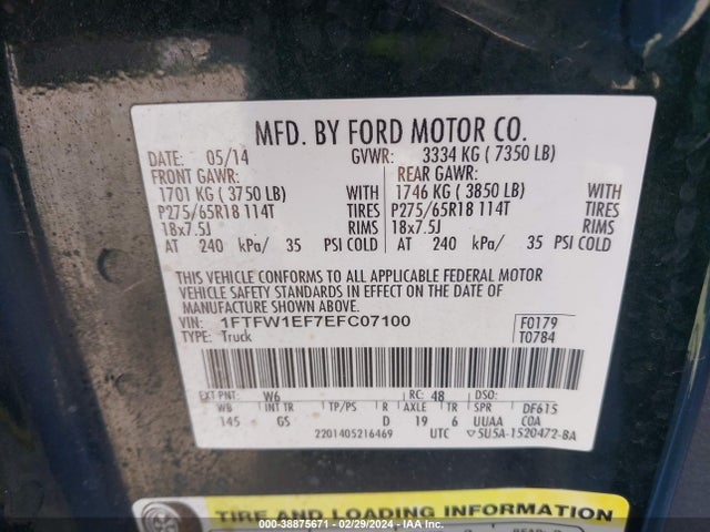 Ford F-150 Xlt 2014 1FTFW1EF7EFC07100 Image 9