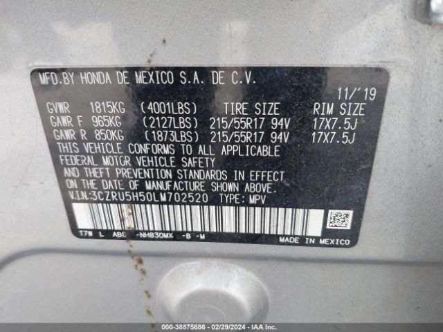 3CZRU5H50LM702520 Honda Hr-v 2wd Ex