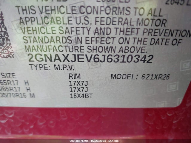 Chevrolet EQUINOX LT 2018 2GNAXJEV6J6310342 Image 9