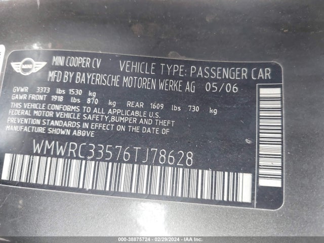 2006 MINI COOPER WMWRC33576TJ78628 Photo 8