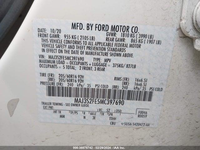 Ford ECOSPORT S 2021 MAJ3S2FE5MC397690 Image 9