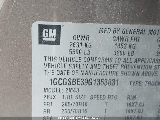 Chevrolet Colorado Wt 2016 1GCGSBE39G1363831 Image 9