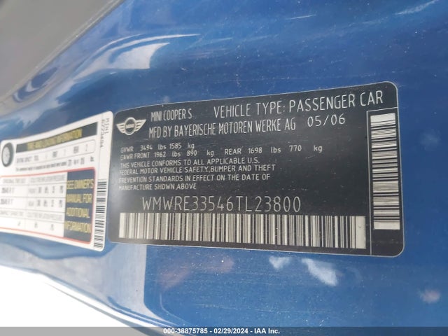 2006 MINI COOPER S WMWRE33546TL23800 Photo 8
