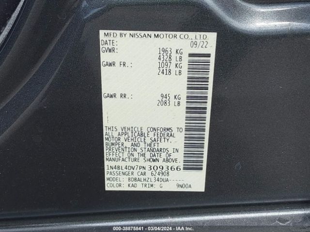 1N4BL4DV7PN309366 Nissan Altima Sv Fwd