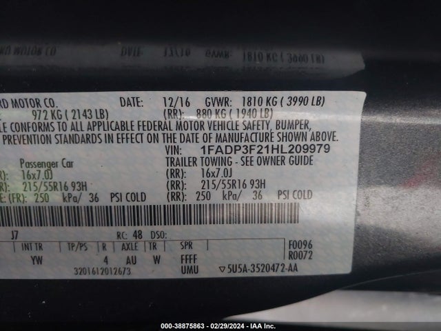 Ford FOCUS SE 2017 1FADP3F21HL209979 Image 9