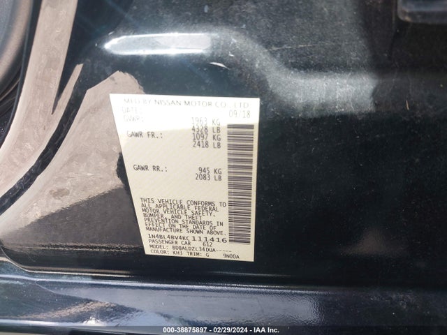 Nissan Altima 2.5 S 2019 1N4BL4BV4KC111416 Image 9