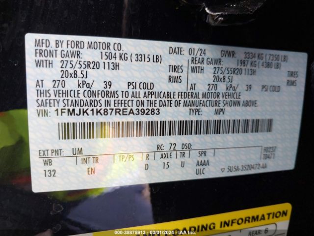 1FMJK1K87REA39283 Ford Expedition Limited Max