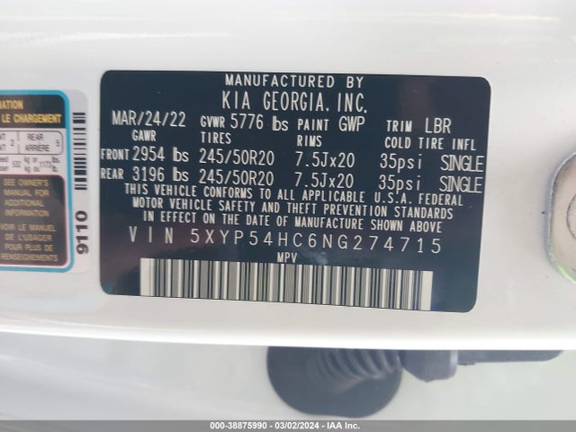 KIA Telluride Sx 2022 5XYP54HC6NG274715 Image 9