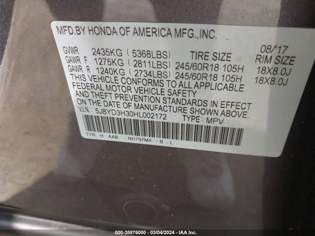 5J8YD3H30HL002172 Acura MDX