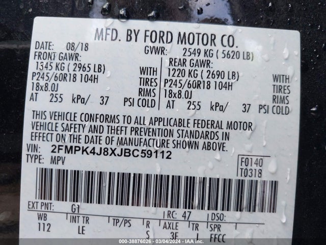 Ford EDGE SEL 2018 2FMPK4J8XJBC59112 Image 9