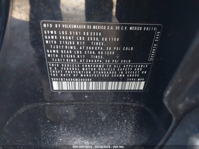 3VV1B7AX9KM200394 Volkswagen Tiguan 2.0t S