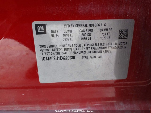 Chevrolet Sonic Ls Auto 2014 1G1JA6SH1E4229030 Image 9