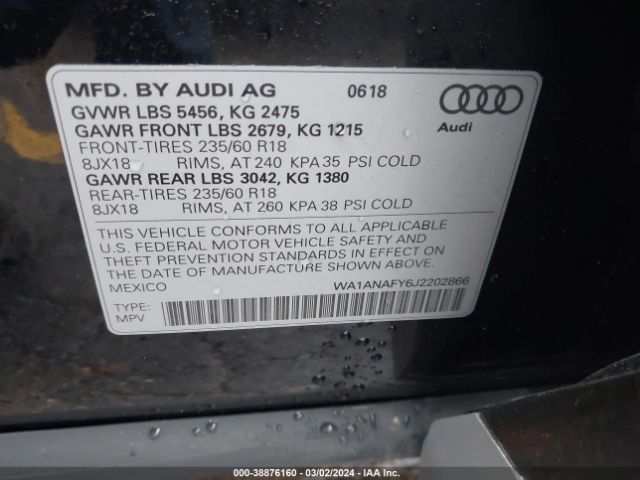 WA1ANAFY6J2202866 Audi Q5 2.0t Premium/2.0t Tech Premium