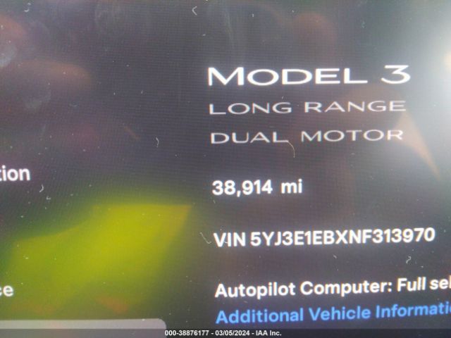 5YJ3E1EBXNF313970 Tesla Model 3 Long Range Dual Motor All-wheel Drive