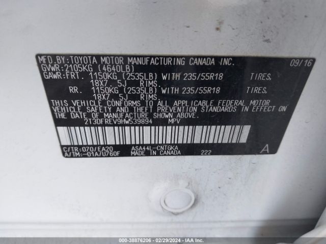 2T3DFREV9HW539894 Toyota Rav4 Platinum
