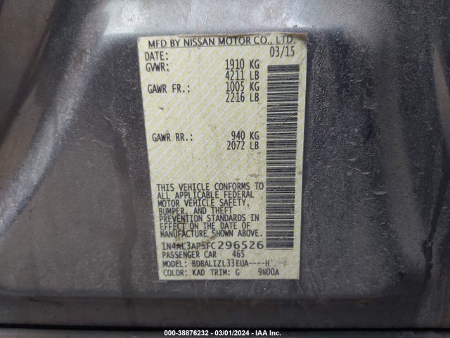 Nissan Altima 2.5 Sv 2015 1N4AL3AP5FC296526 Image 9