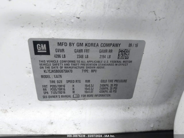 Chevrolet Trax 1ls 2016 KL7CJKSB0GB758470 Image 9