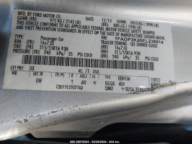 Ford FOCUS SE 2014 1FADP3K26EL238914 Image 9