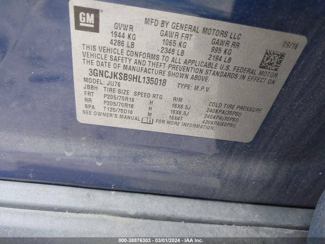 Chevrolet TRAX LS 2017 3GNCJKSB9HL135018 Image 9