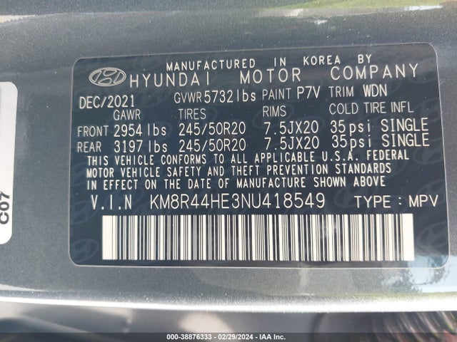 Hyundai Palisade Sel 2022 KM8R44HE3NU418549 Image 9
