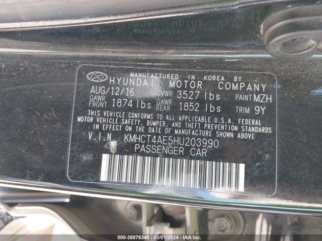 Hyundai ACCENT SE 2017 KMHCT4AE5HU203990 Image 9