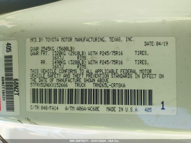 5TFRX5GN6KX152666 Toyota Tacoma Sr