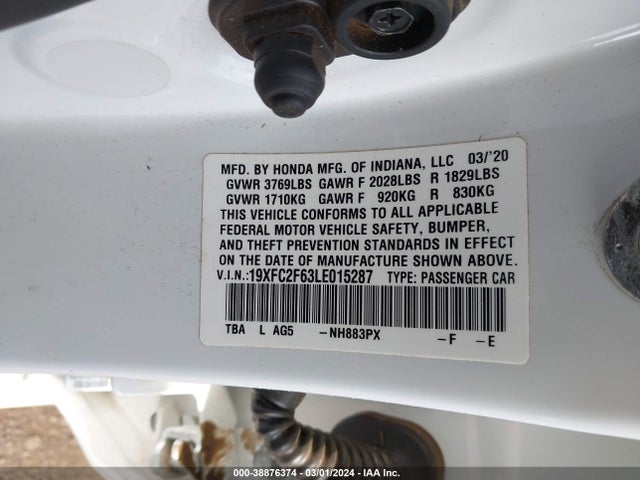 Honda Civic Lx 2020 19XFC2F63LE015287 Image 9