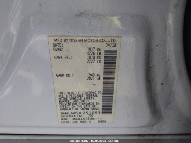 Nissan Altima 2.5 Sv 2018 1N4AL3AP5JC251093 Image 9