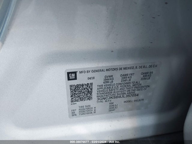 Chevrolet TRAX LS 2018 3GNCJKSB8JL357054 Image 9