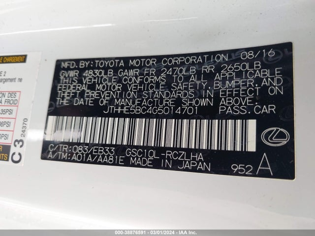 Lexus RC 350 2016 JTHHE5BC4G5014701 Image 9