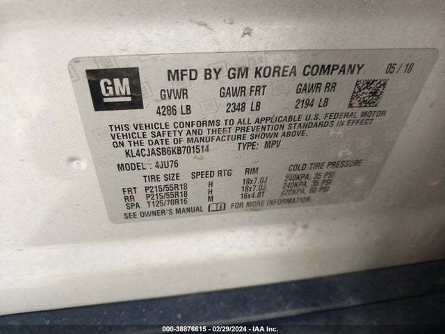 KL4CJASB6KB701514 Buick Encore Fwd Preferred